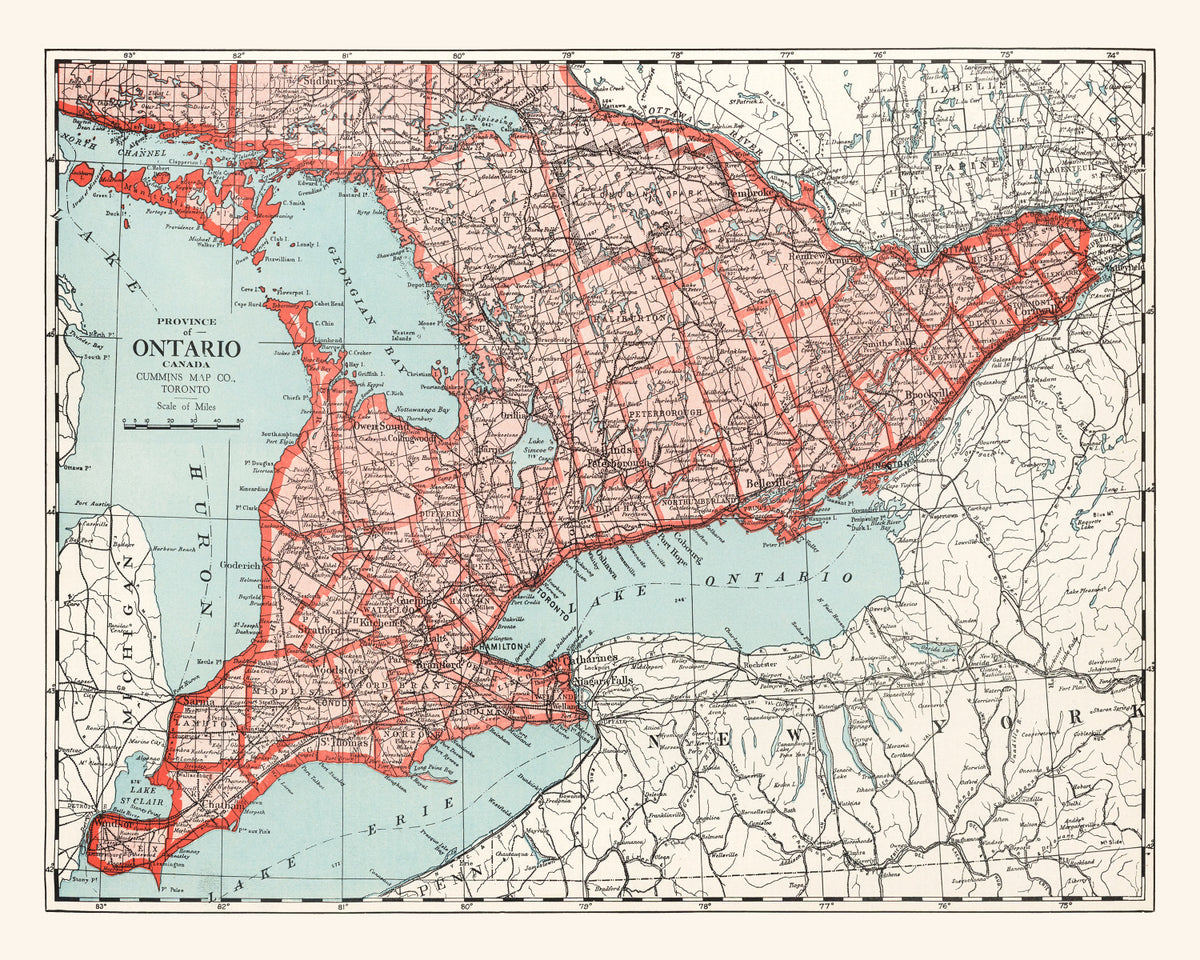 Preview of Vintage Map of Ontario Canada, 1925