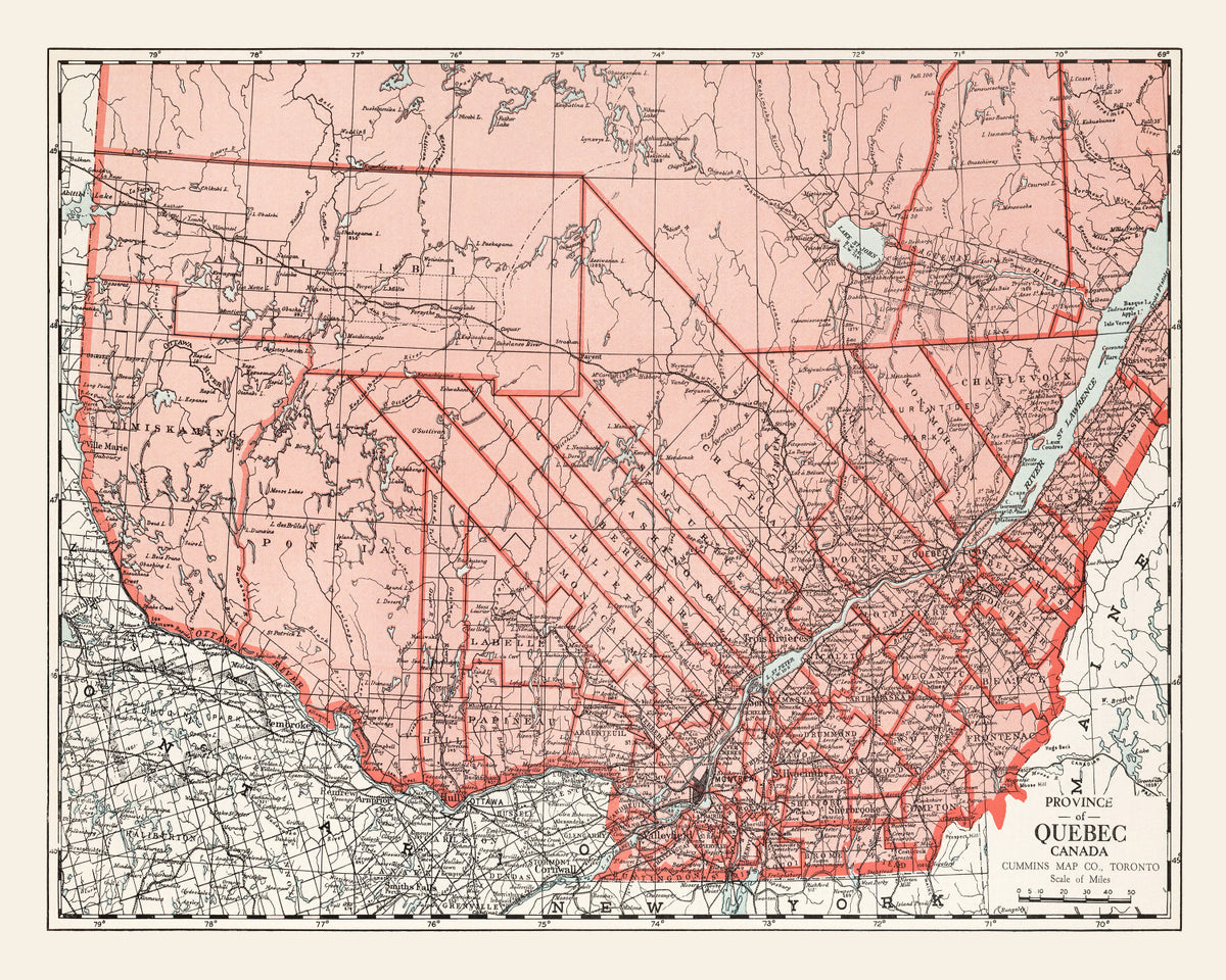 Preview of Vintage Map of Quebec Canada, 1925