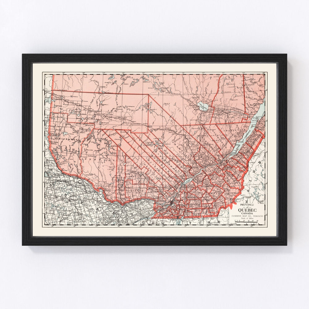 Quebec Canada Vintage Map 1925
