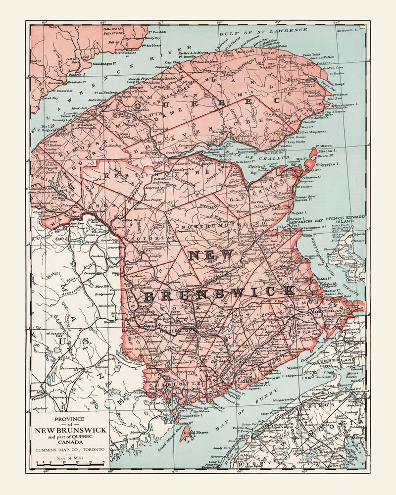 Size comparison using Vintage Map of New Brunswick Canada, 1925