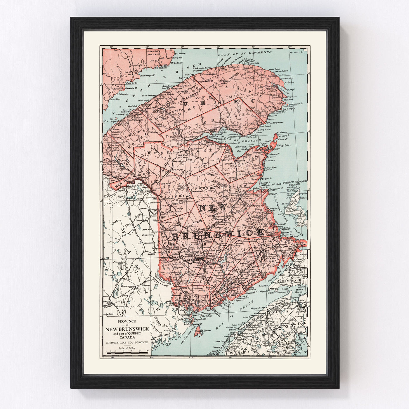 New Brunswick Canada Vintage Map 1925