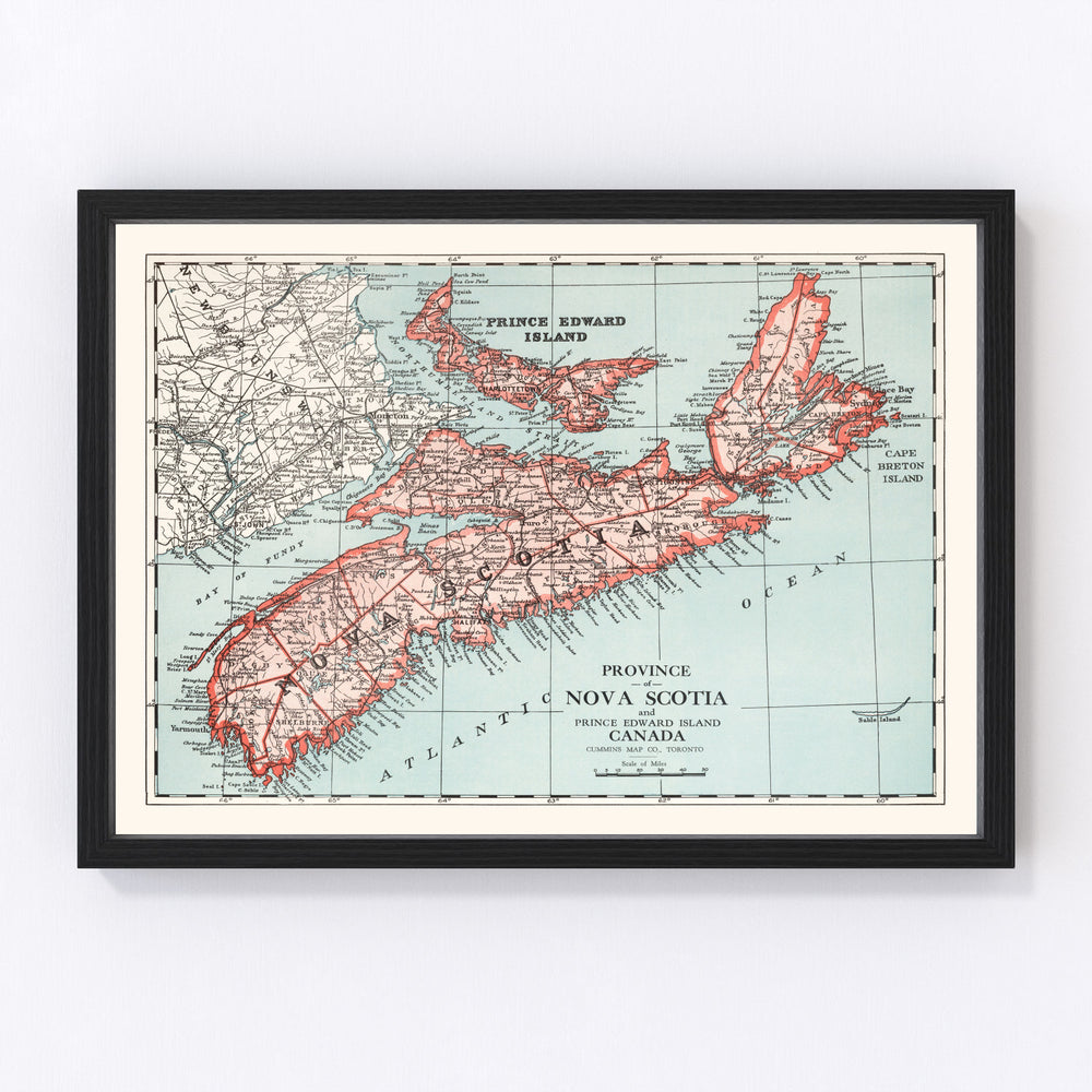 Nova Scotia Canada Vintage Map 1925