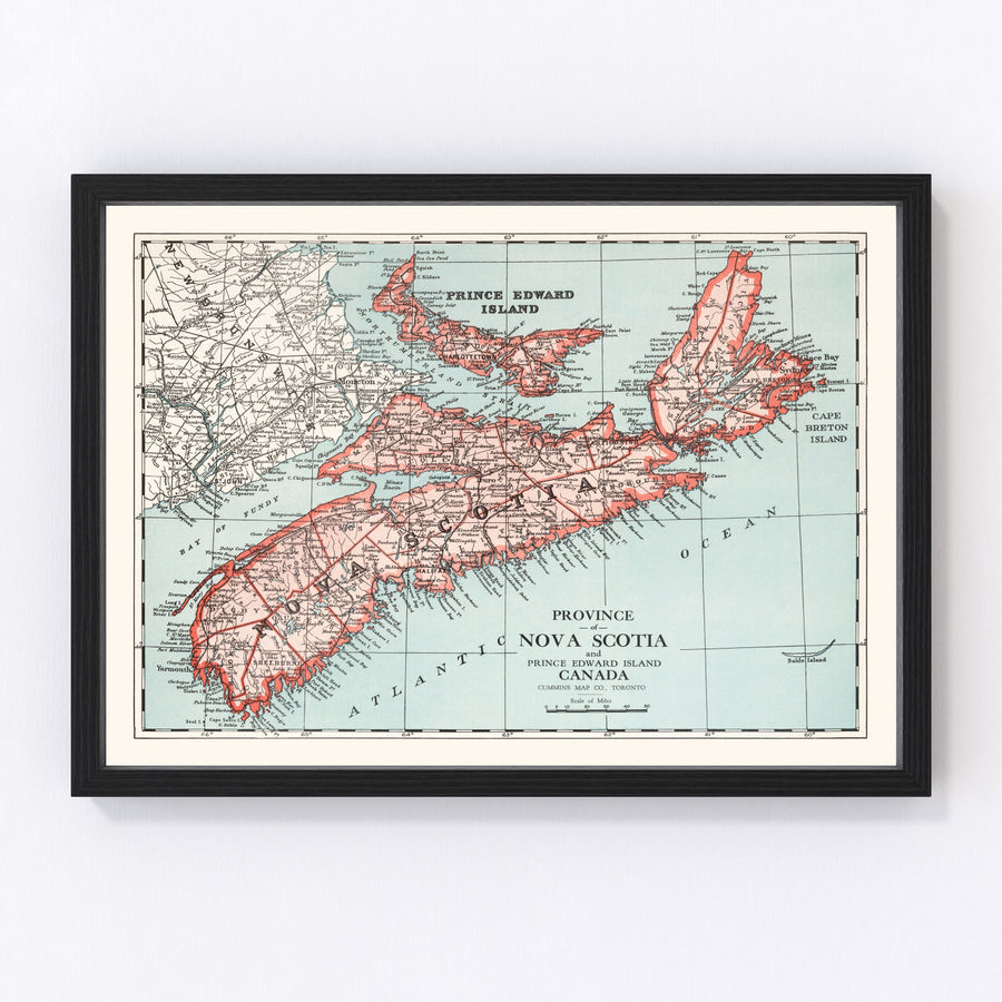 Vintage Map of Nova Scotia Canada, 1925
