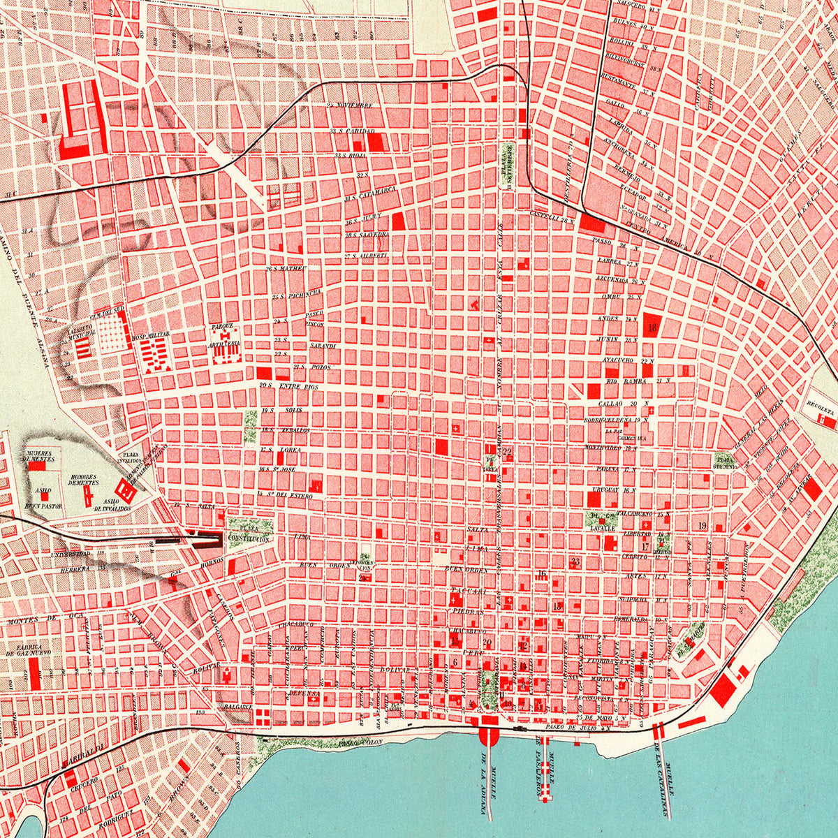 Restored historic details from the 1888 city map of Buenos Aires