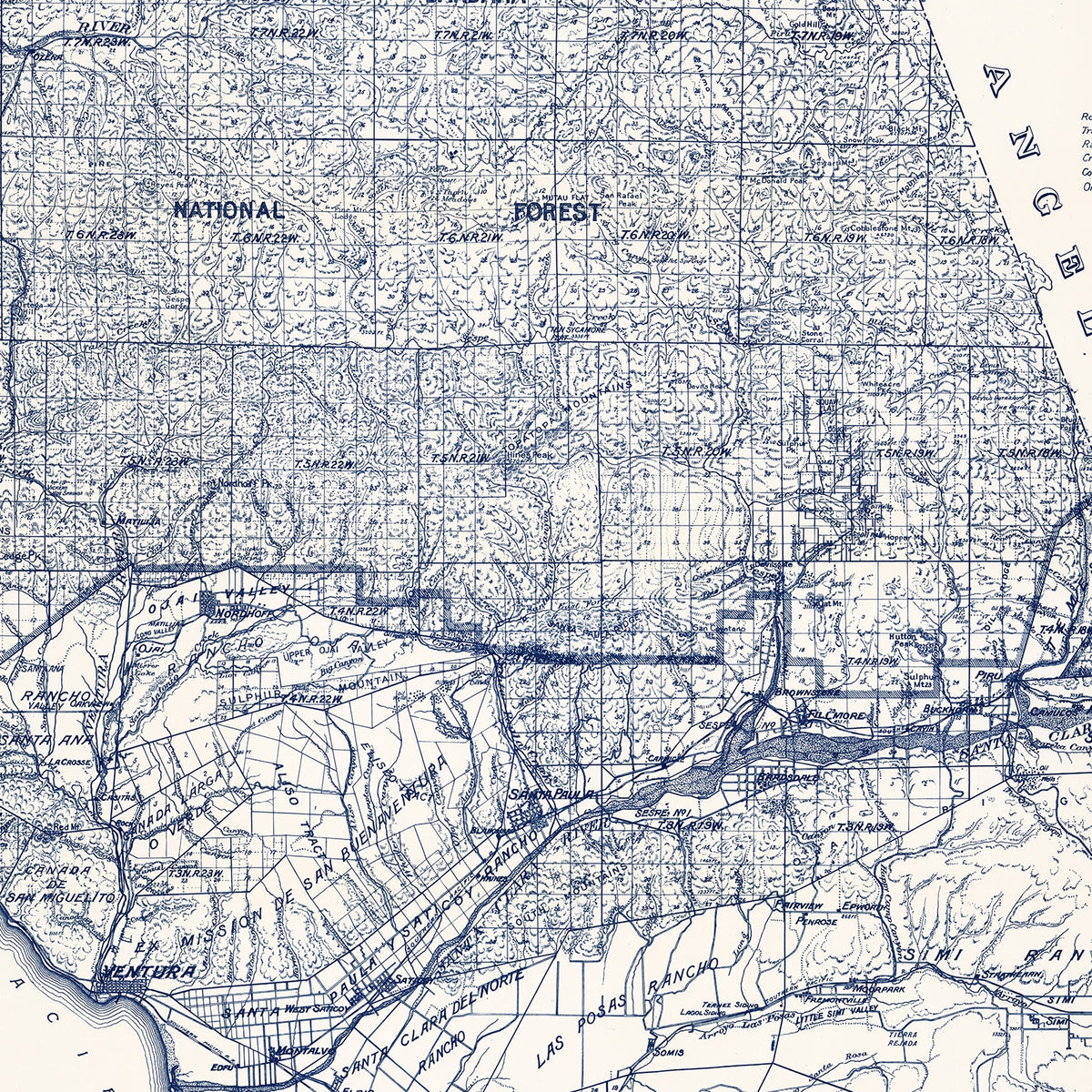 Restored historic details from the 1913 county map of Ventura County, California