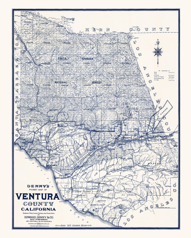 Size comparison using Vintage Map of Ventura County, California 1913