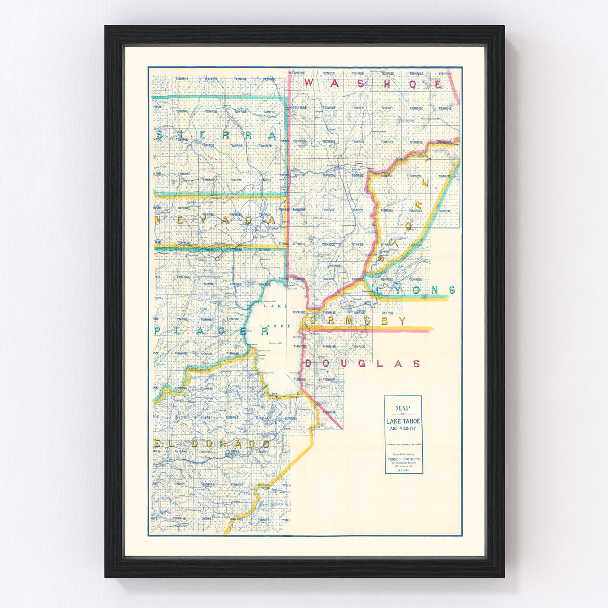 Lake Tahoe Vintage Map 1908