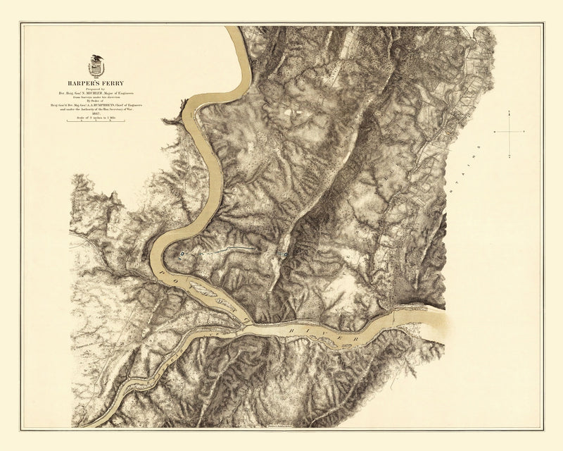 Size comparison using Vintage Map of Harpers Ferry, West Virginia 1869