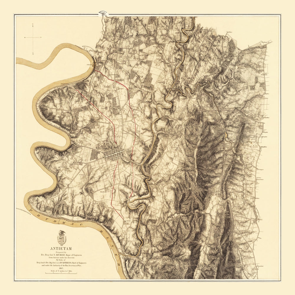 Vintage Map of the Battle of Antietam, 1869 print style example