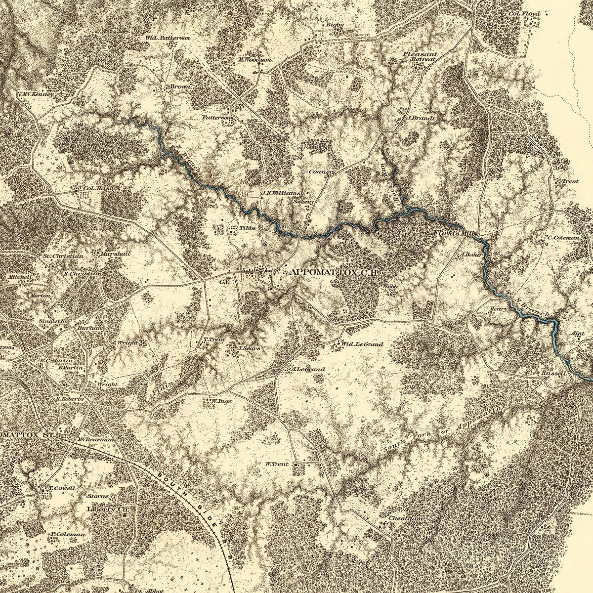 Restored historic details from the 1869 battlefield map of County, Virginia