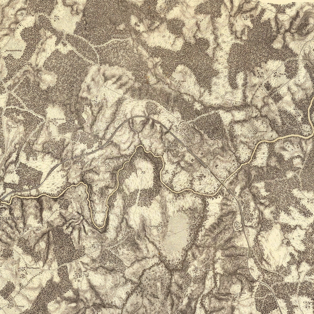 Restored historic details from the 1869 battlefield map of County, Virginia