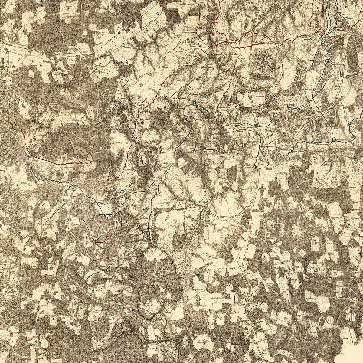 Restored historic details from the 1869 battlefield map of County, Virginia