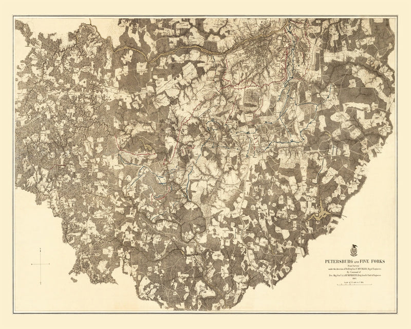 Size comparison using Vintage Map of the Battle of Petersburg & Five Forks, 1869