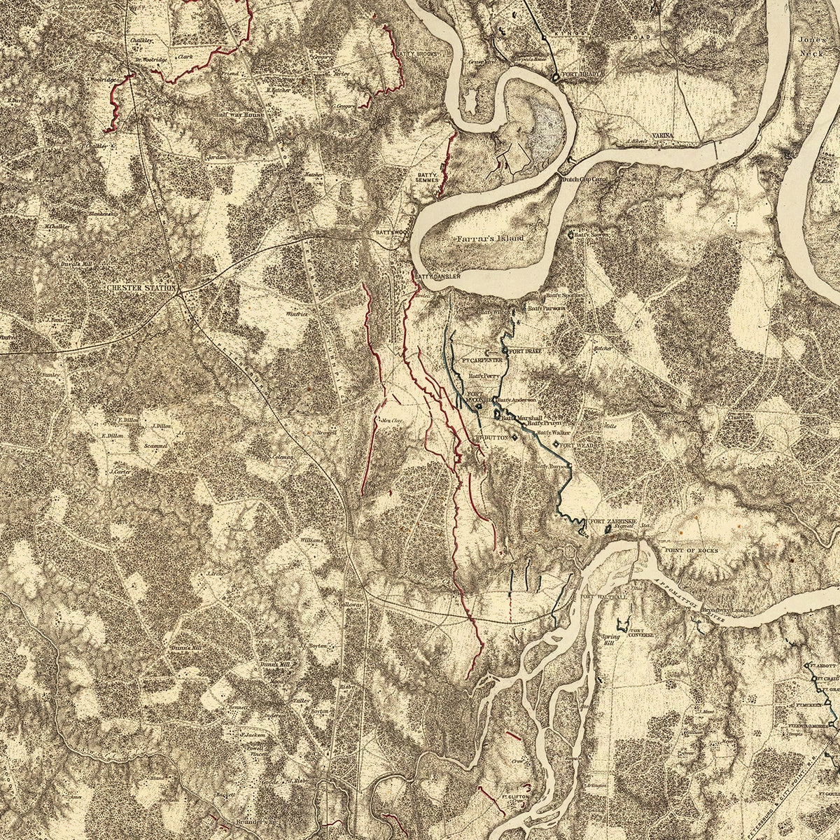 Restored historic details from the 1869 battlefield map of County, Virginia
