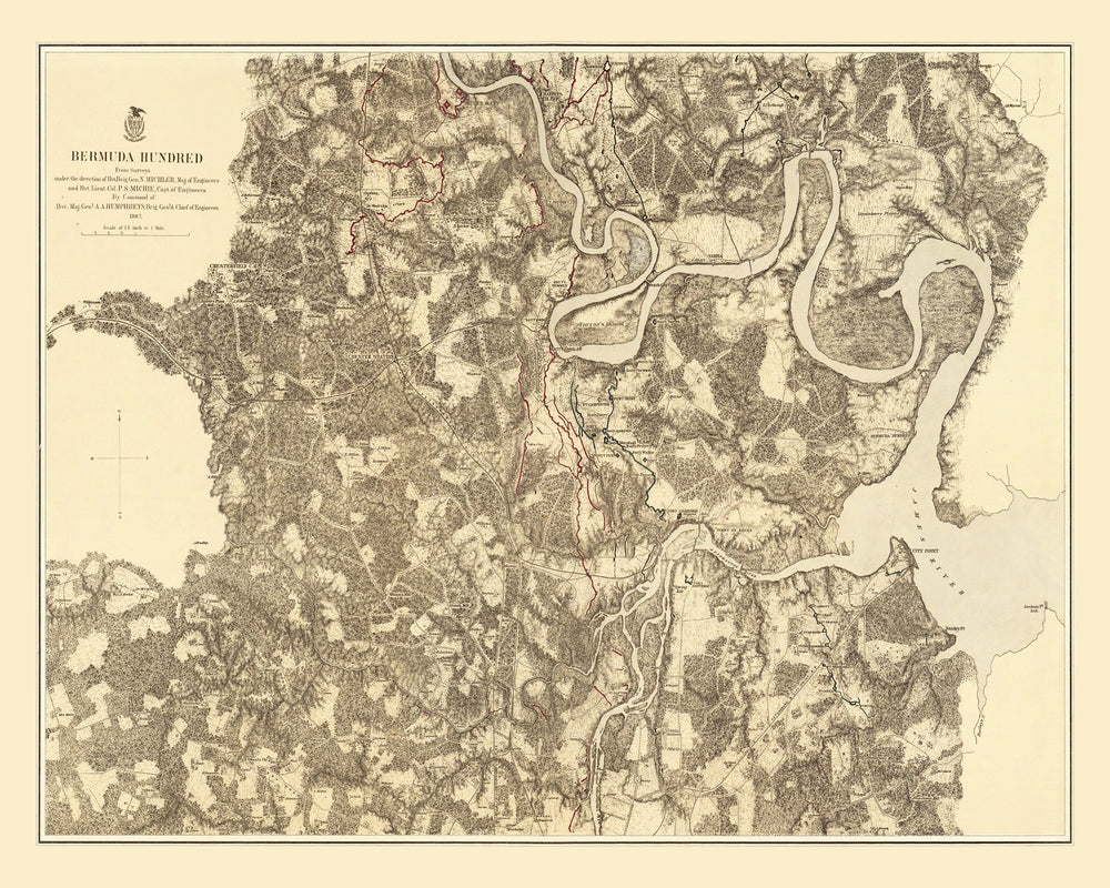 Vintage Map of the Battle of Bermuda Hundred, 1869 print style example