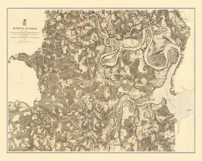 Size comparison using Vintage Map of the Battle of Bermuda Hundred, 1869