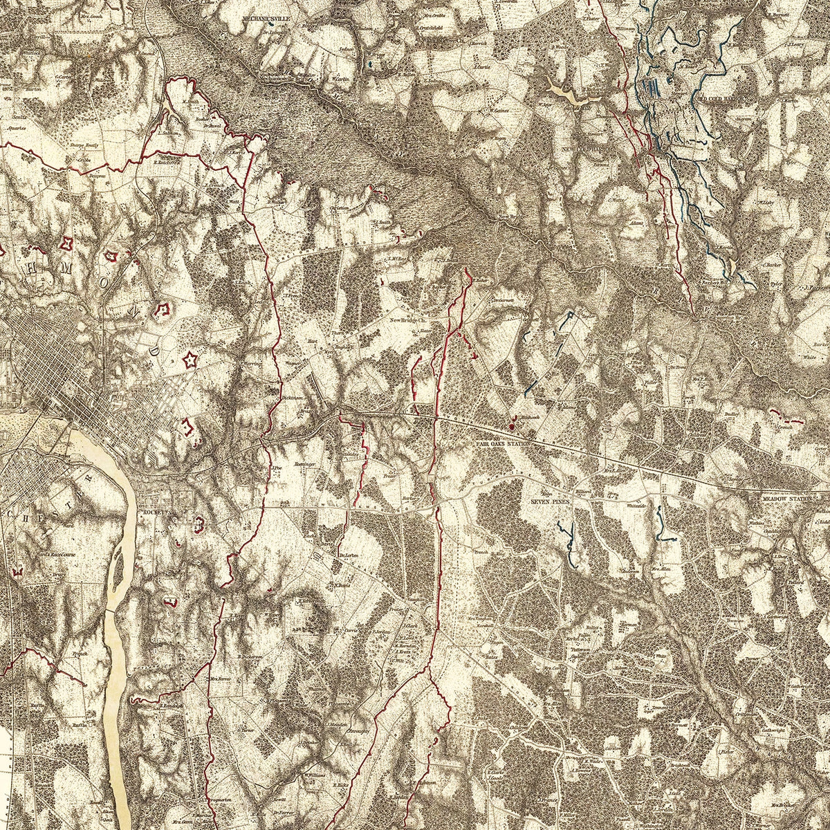 Restored historic details from the 1869 battlefield map of County, Virginia