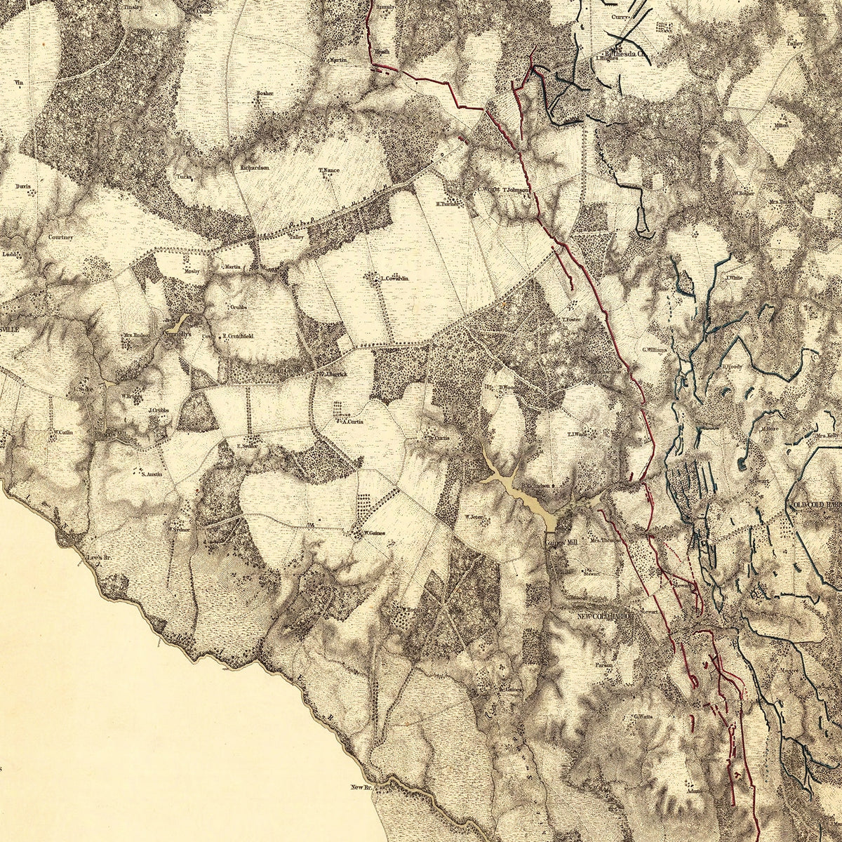 Restored historic details from the 1869 battlefield map of County, Virginia