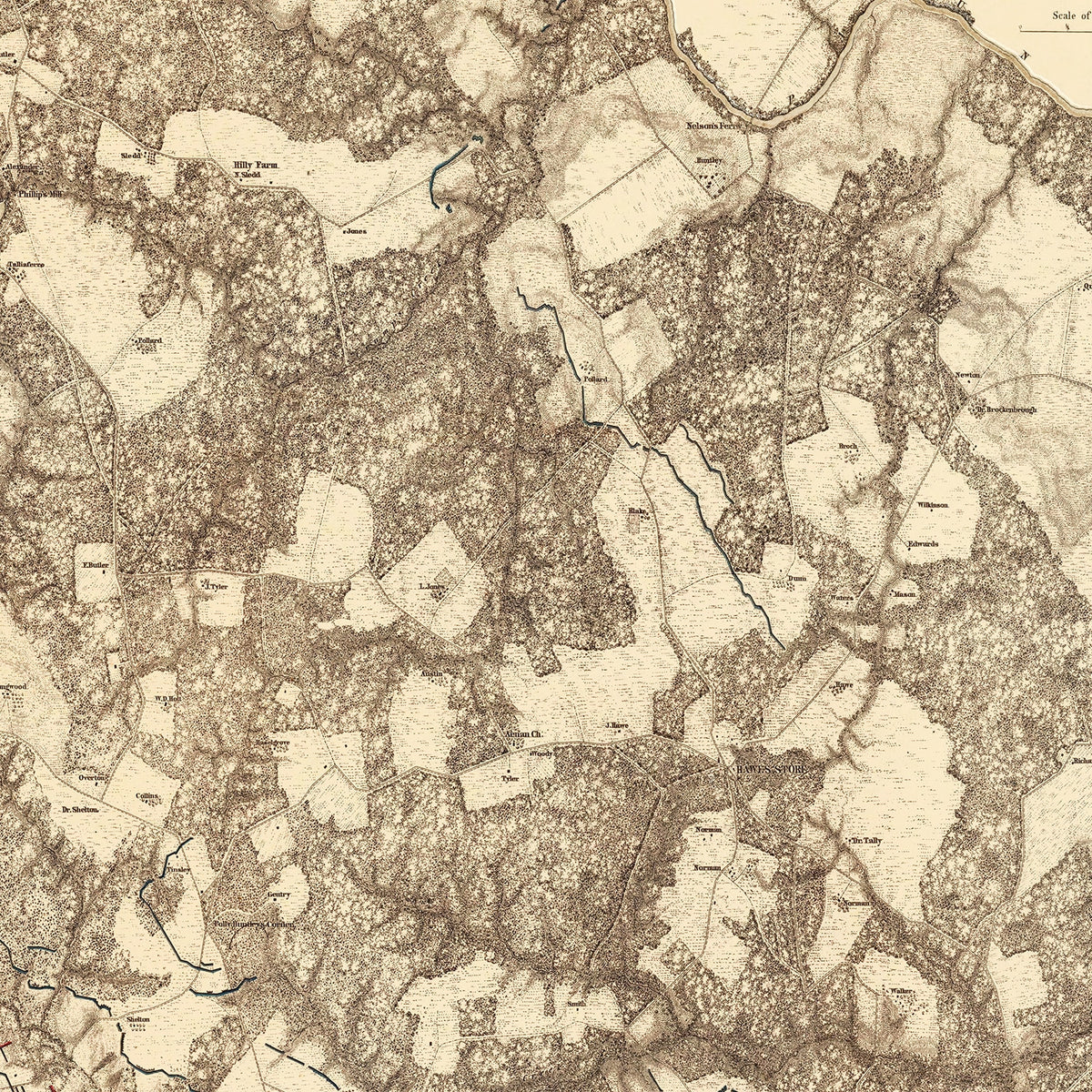 Restored historic details from the 1869 battlefield map of County, Virginia