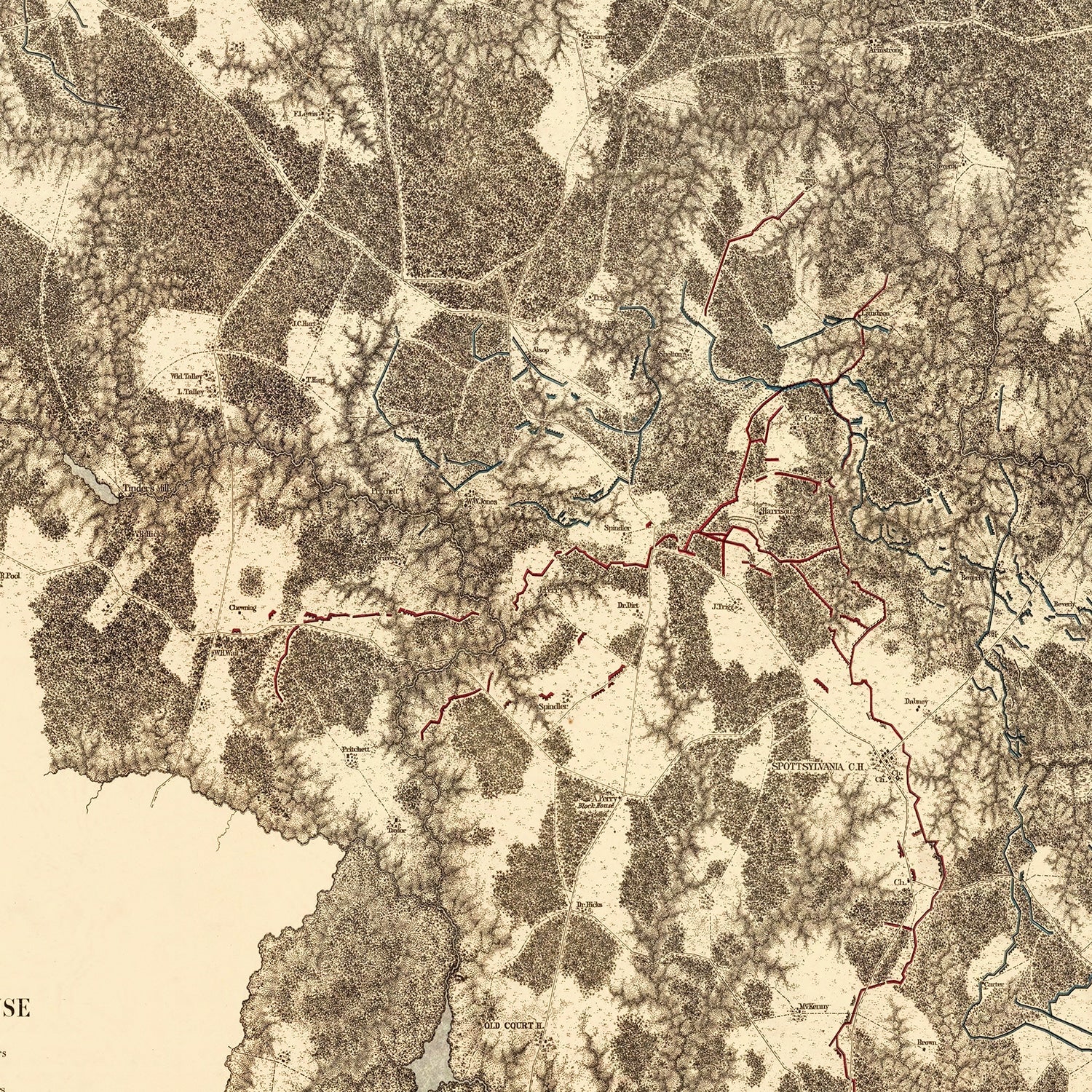 Restored historic details from the 1869 battlefield map of County, Virginia