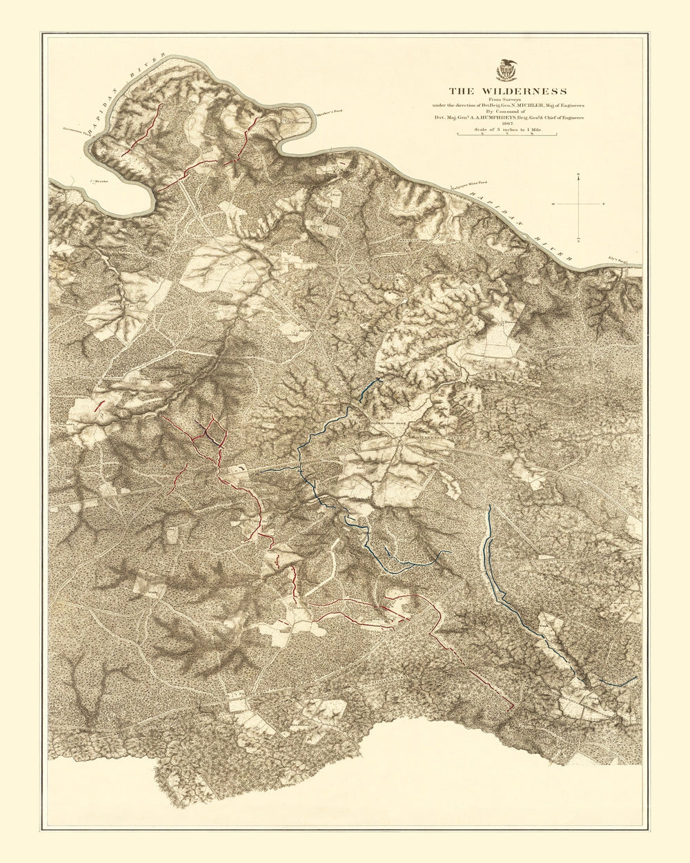 Vintage Wilderness Map of Virginia 1869 print style example