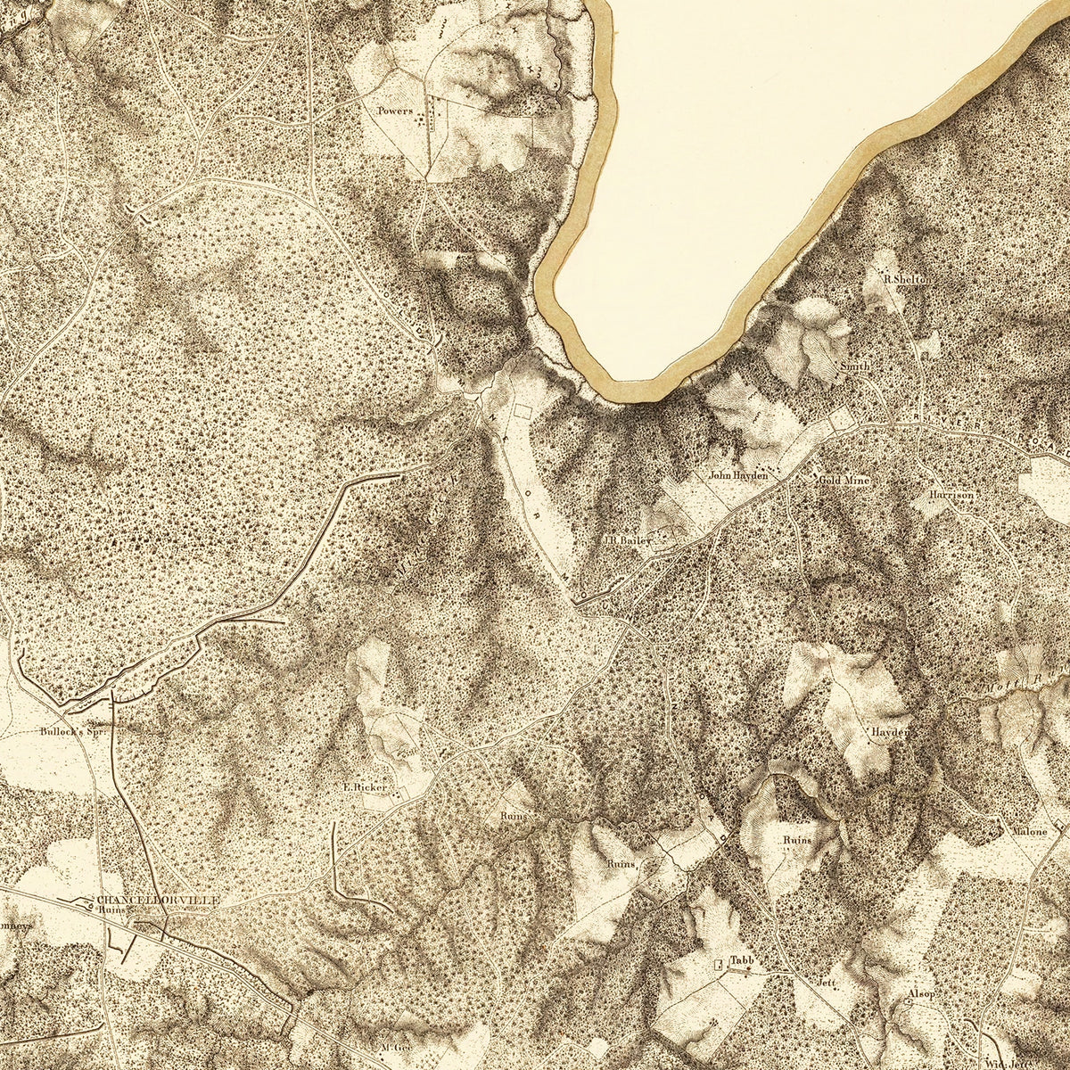 Restored historic details from the 1869 battlefield map of County, Virginia