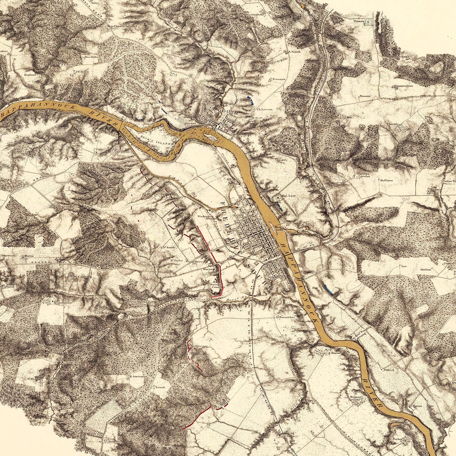 Restored historic details from the 1869 battlefield map of County, Virginia