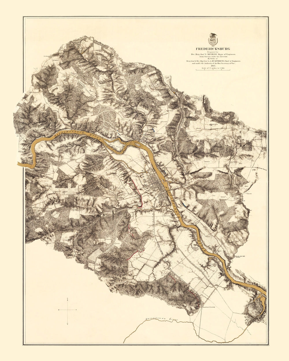 Vintage Map of the Battle of Fredericksburg, 1869 print style example