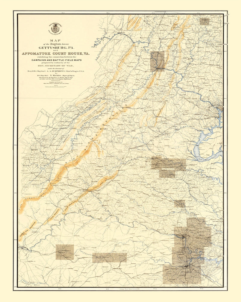 Size comparison using Vintage Map of the Gettysburg Pennsylvania Region, 1869