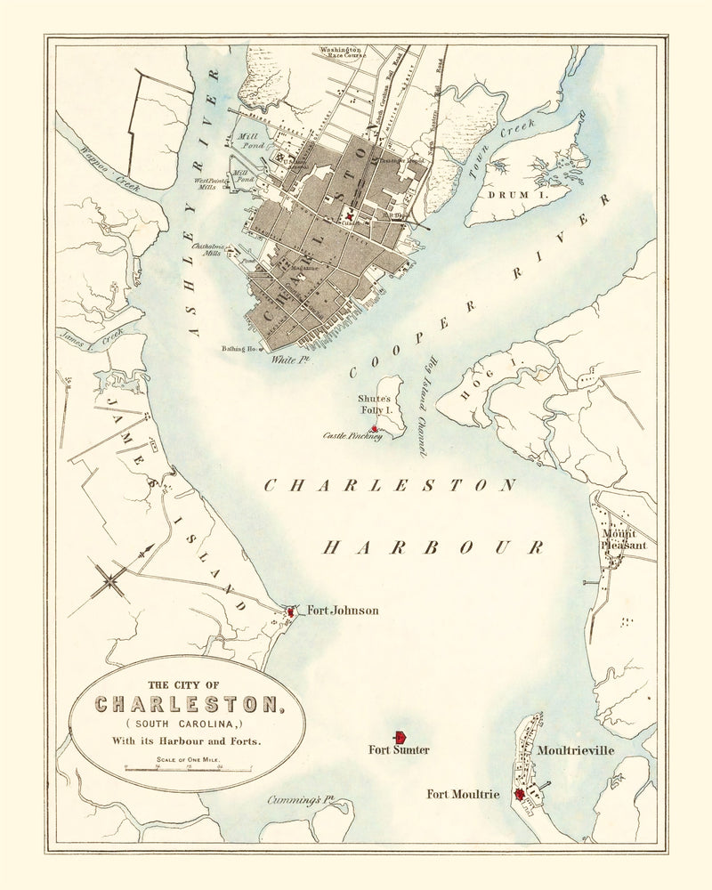 Size comparison using Vintage Map of Charleston, South Carolina 1857