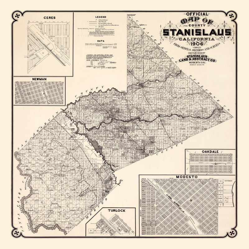 Size comparison using Vintage Map of Stanislaus County, California 1906