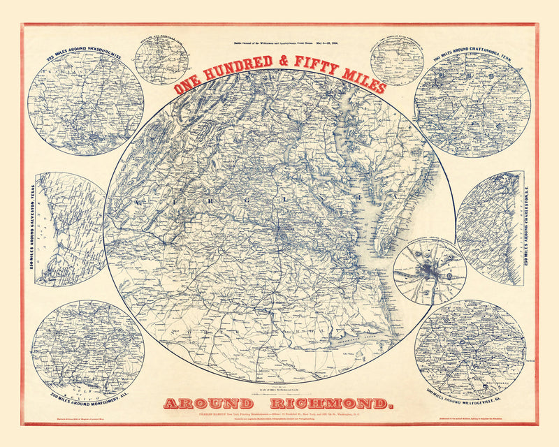 Size comparison using Vintage Map of the Richmond Virginia Region, 1864