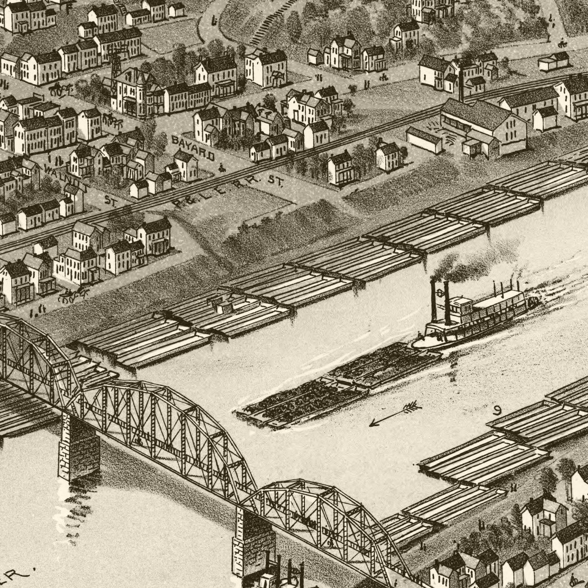 Restored historic details from the 1897 city map of Elizabeth, Pennsylvania