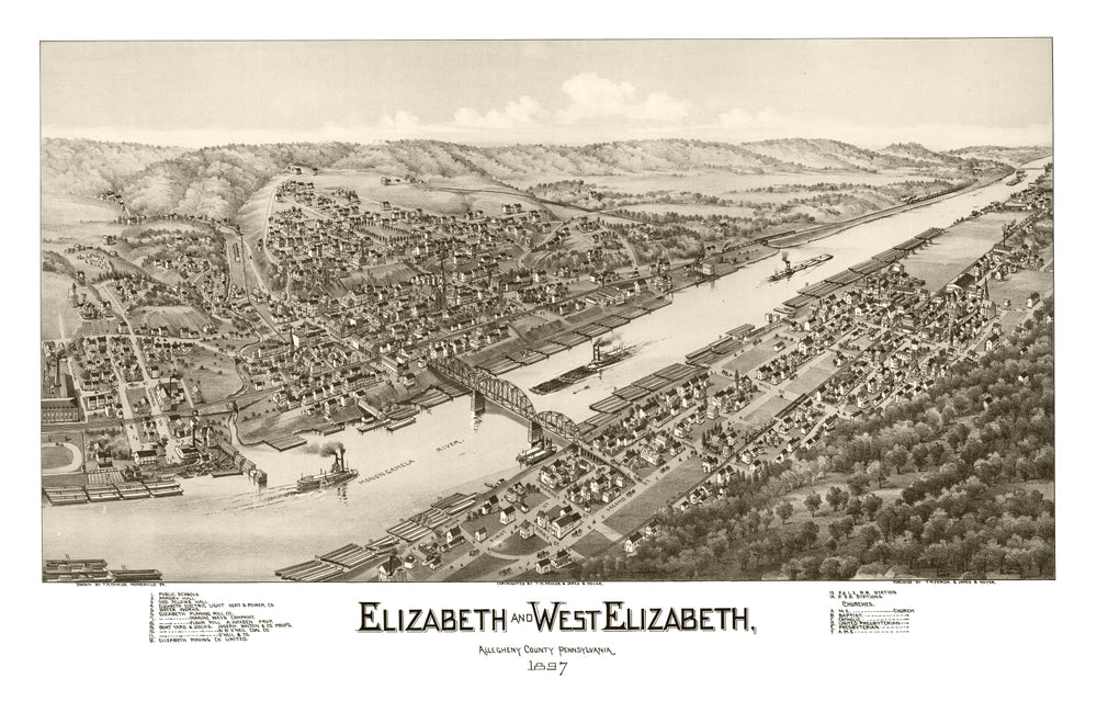 Vintage Map of Elizabeth, Pennsylvania 1897 print style example