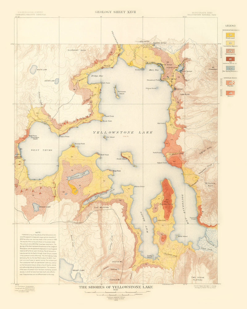 Size comparison using Vintage Map of Yellowstone Lake 1904