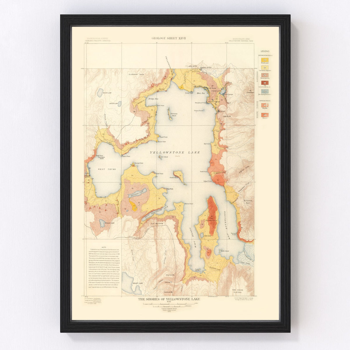 Yellowstone Lake Vintage Map 1904