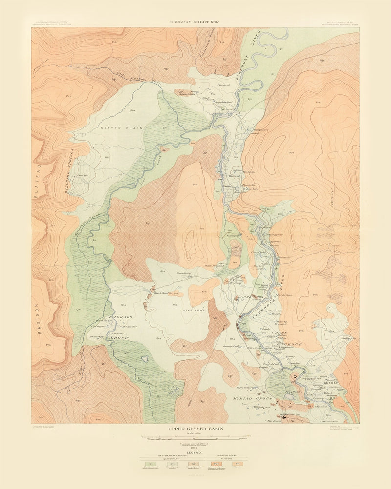 Size comparison using Vintage Map of Upper Geyser Basin 1904
