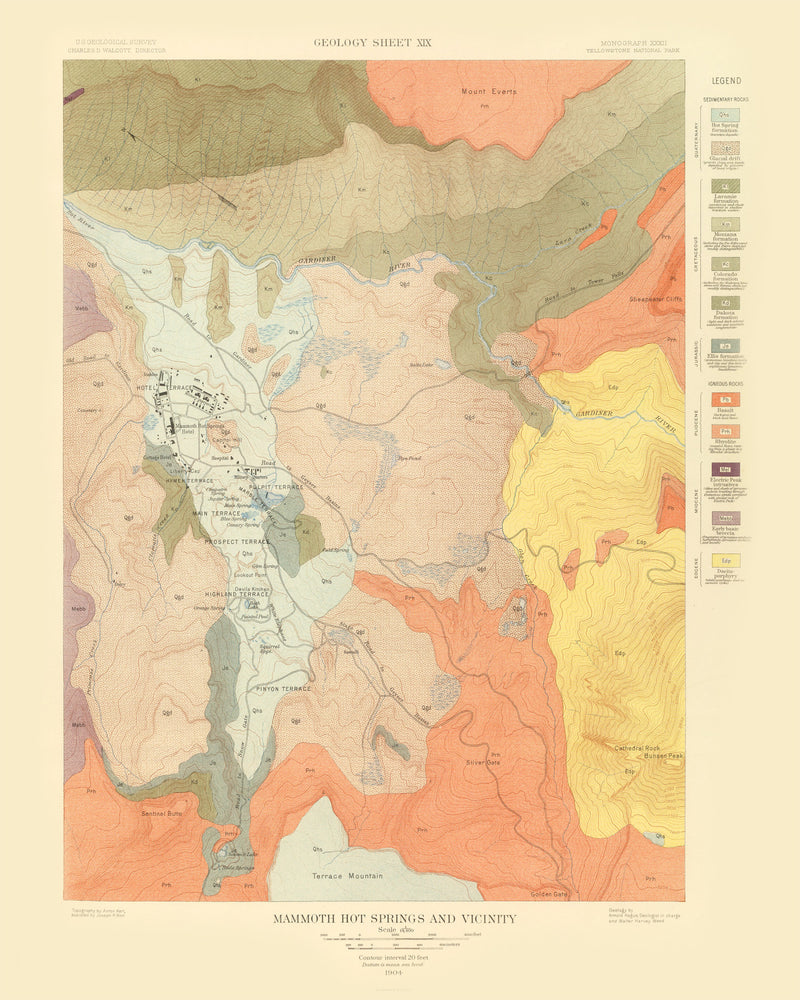 Size comparison using Vintage Map of Mammoth Hot Springs 1904