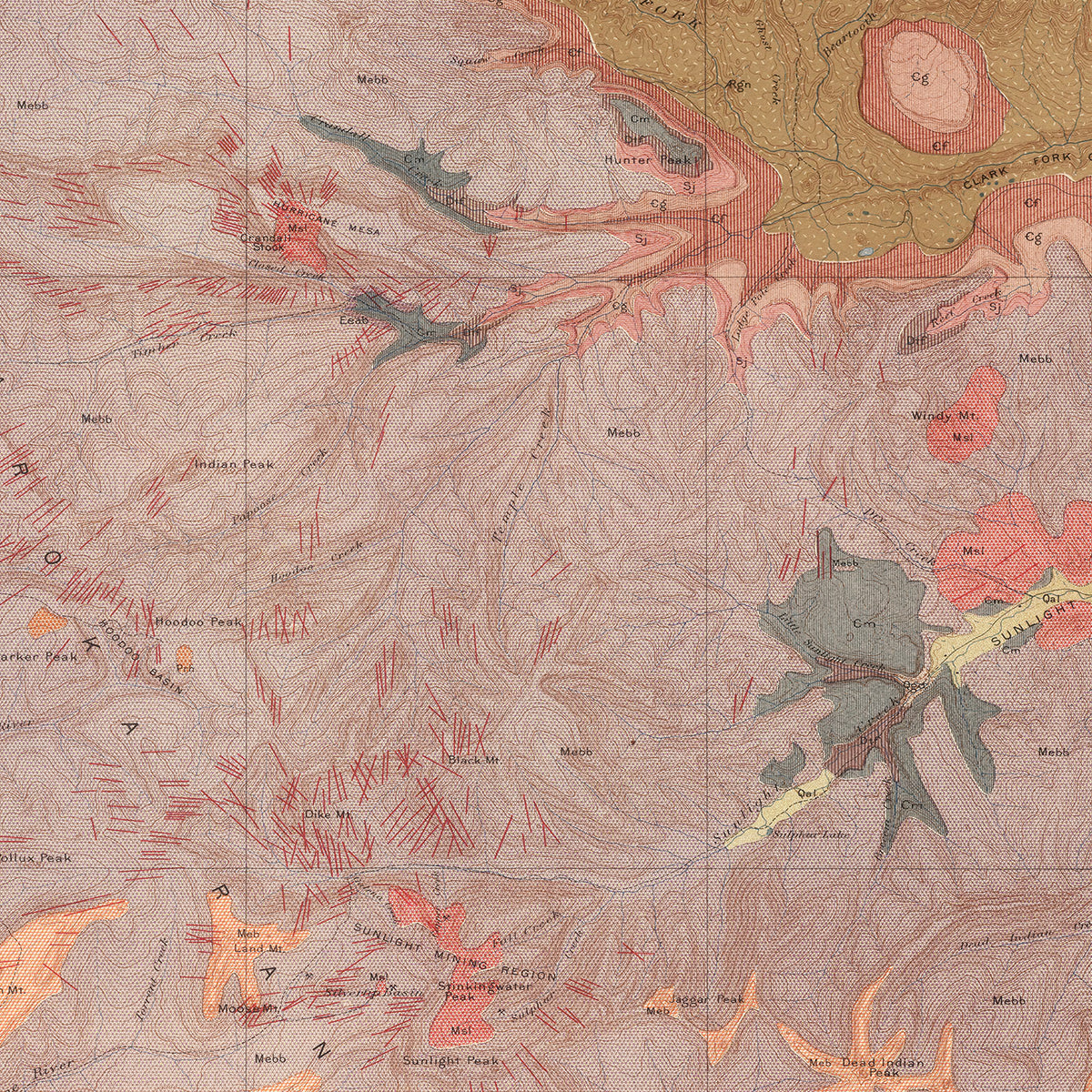 Restored historic details from the 1904 national park map of County, Wyoming