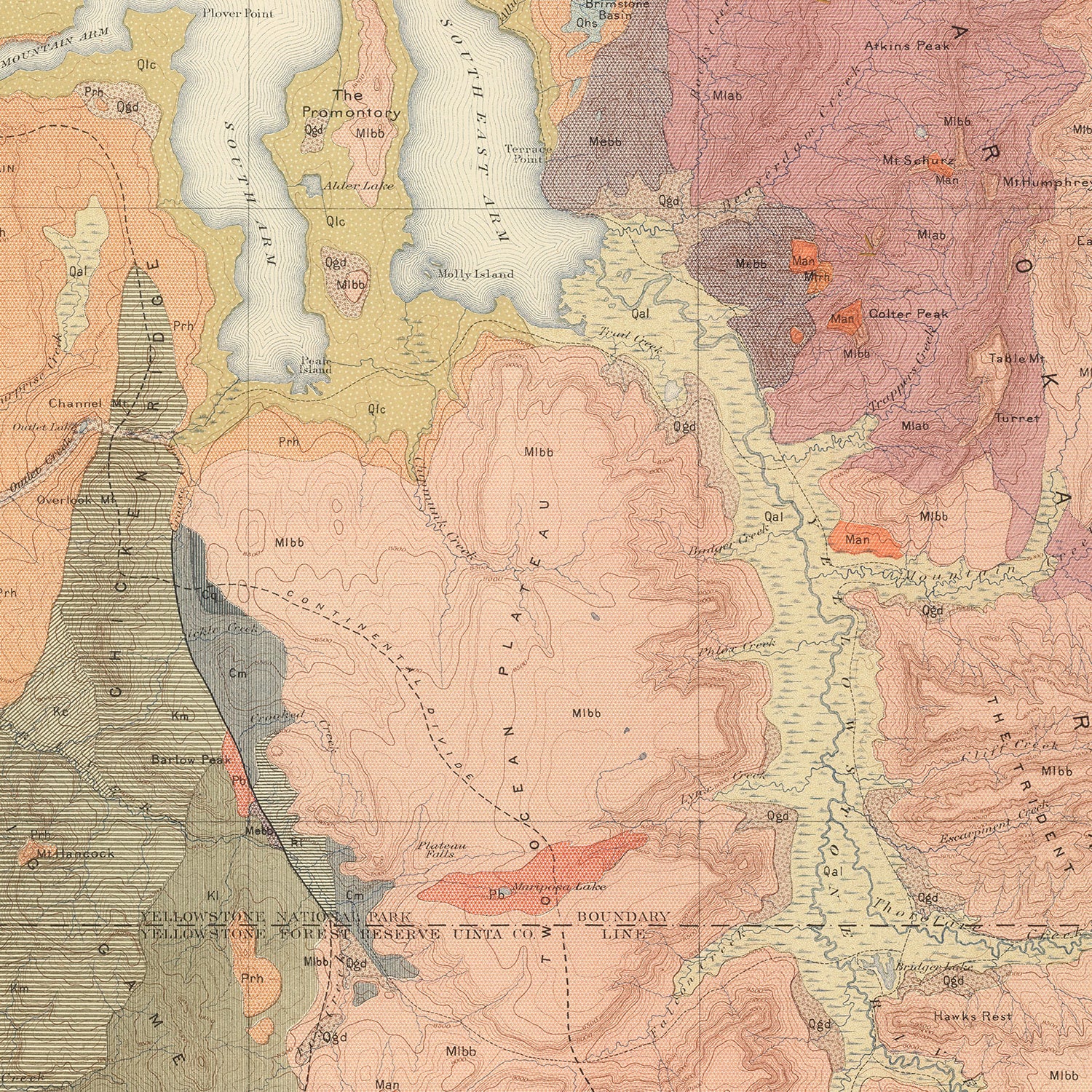 Restored historic details from the 1904 national park map of County, Wyoming