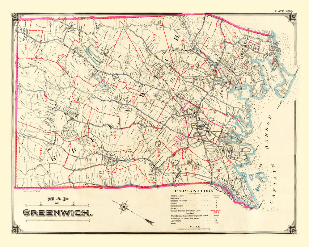 Vintage Map of Greenwich, Connecticut 1900 print style example