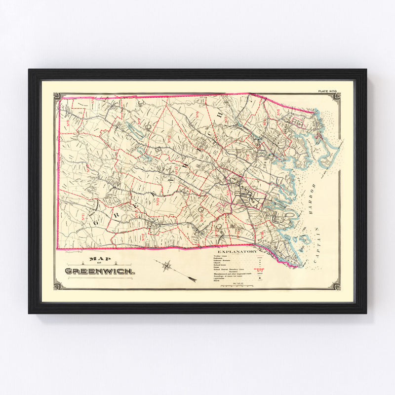 Vintage Map of Greenwich, Connecticut 1900