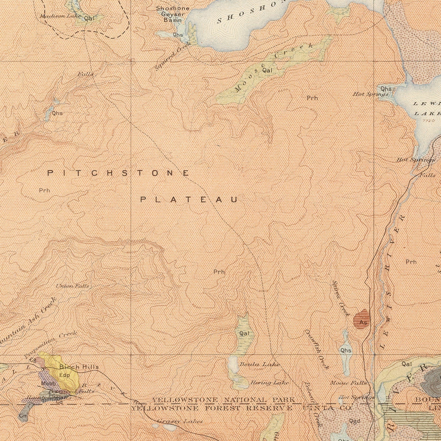 Restored historic details from the 1904 national park map of County, Wyoming