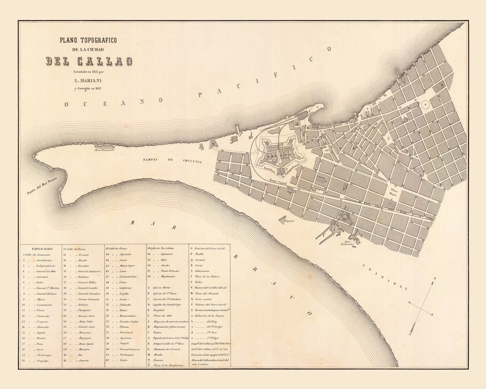 Vintage Map of Callao, Peru 1865 print style example