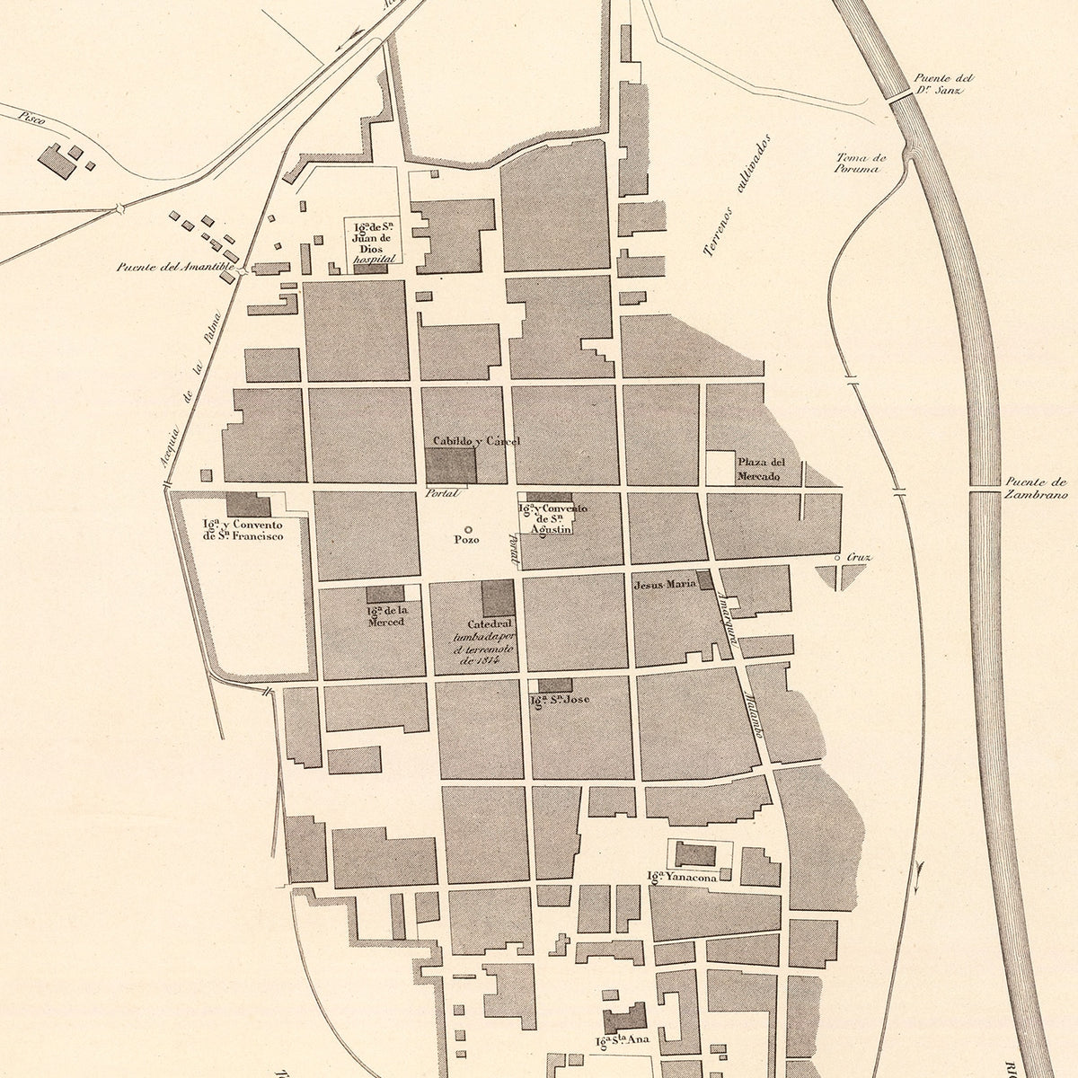 Restored historic details from the 1865 city map of Ica