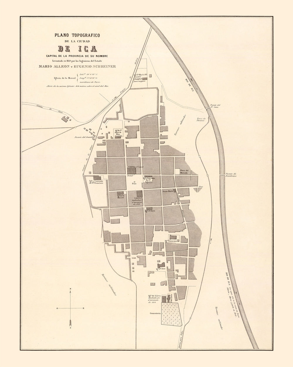 Vintage Map of Ica, Peru 1865 print style example