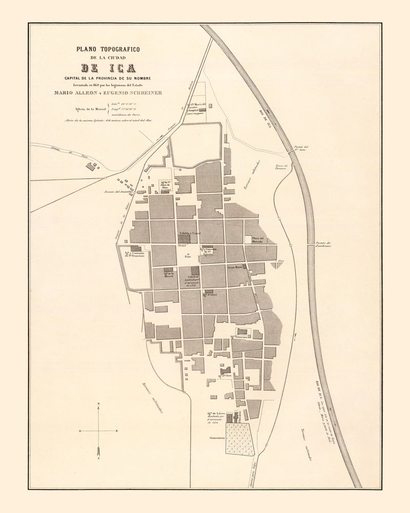 Size comparison using Vintage Map of Ica, Peru 1865