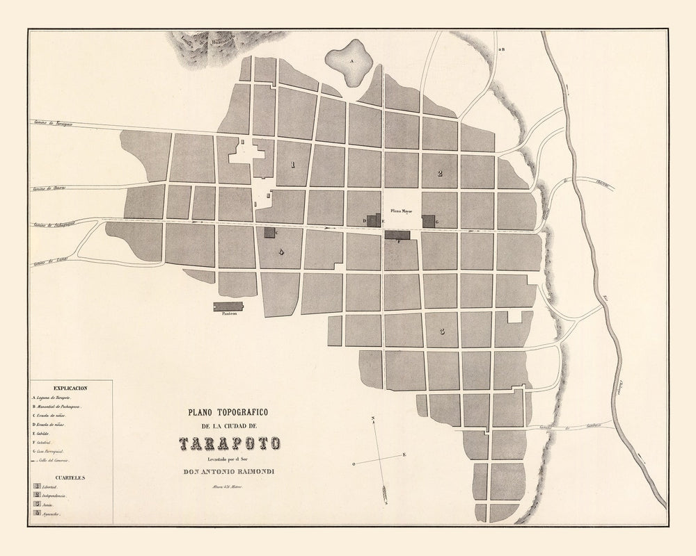 Vintage Map of Tarapoto, Peru 1865 print style example