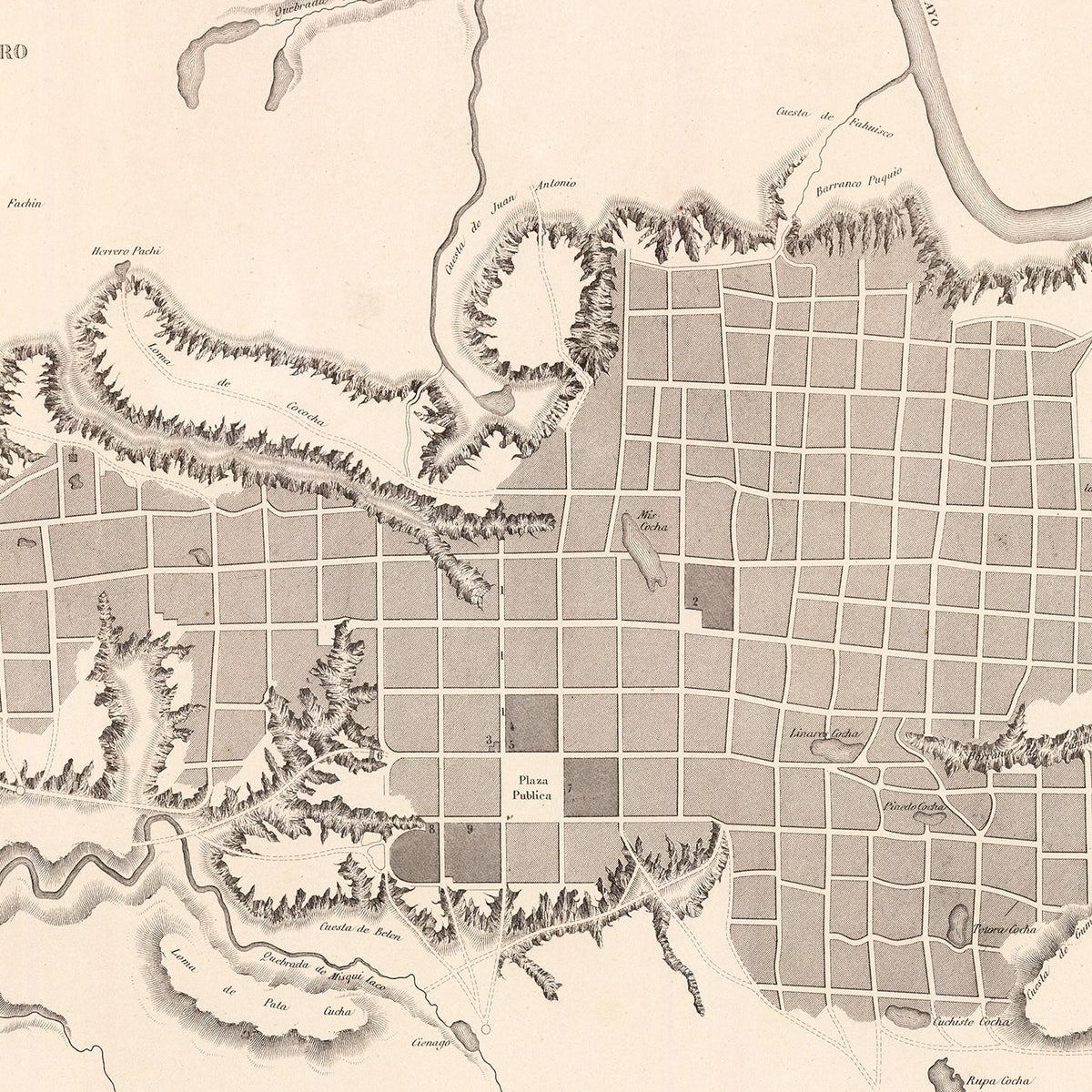 Restored historic details from the 1865 city map of Moyobamba
