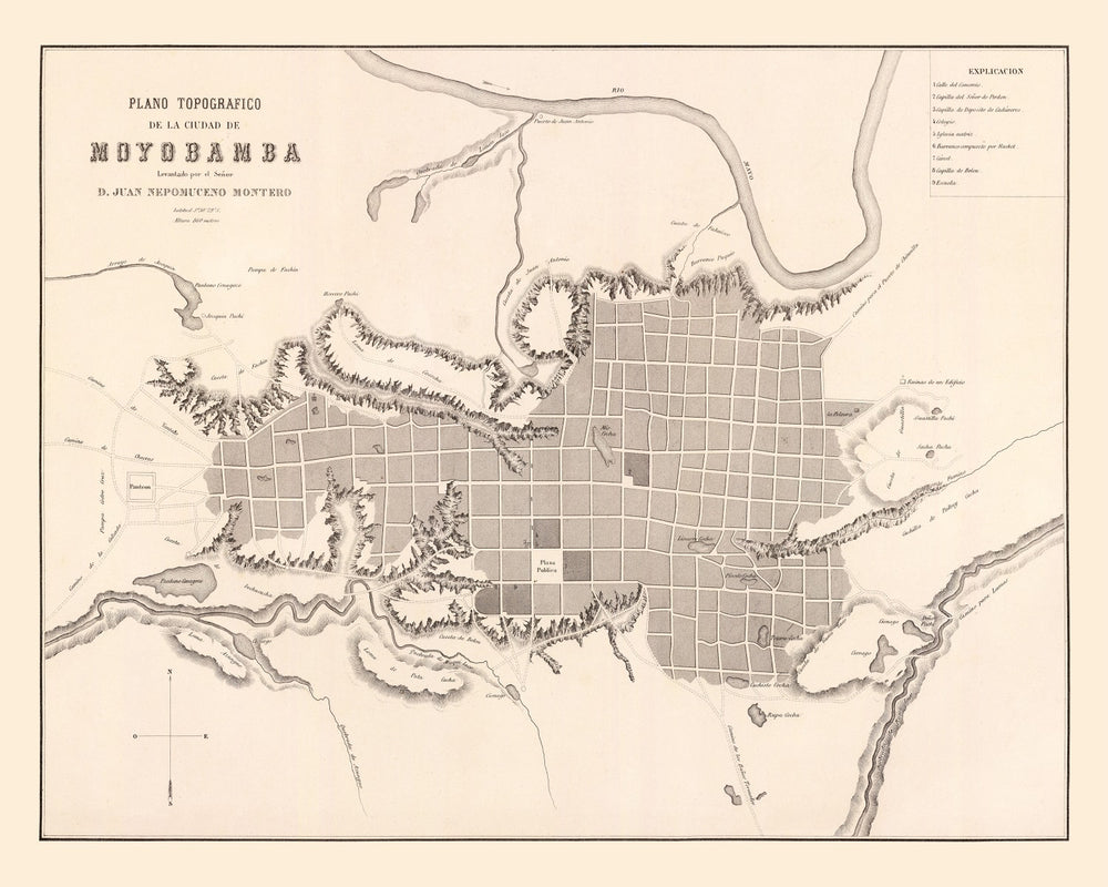 Vintage Map of Moyobamba, Peru 1865 print style example
